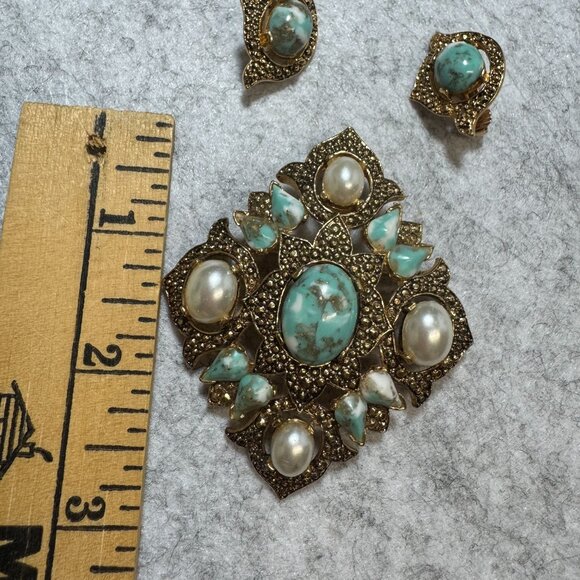 Vintage 1960s Sarah Coventry Remembrance Brooch/Enhancer Pendant & Earrings Set - Picture 7 of 7